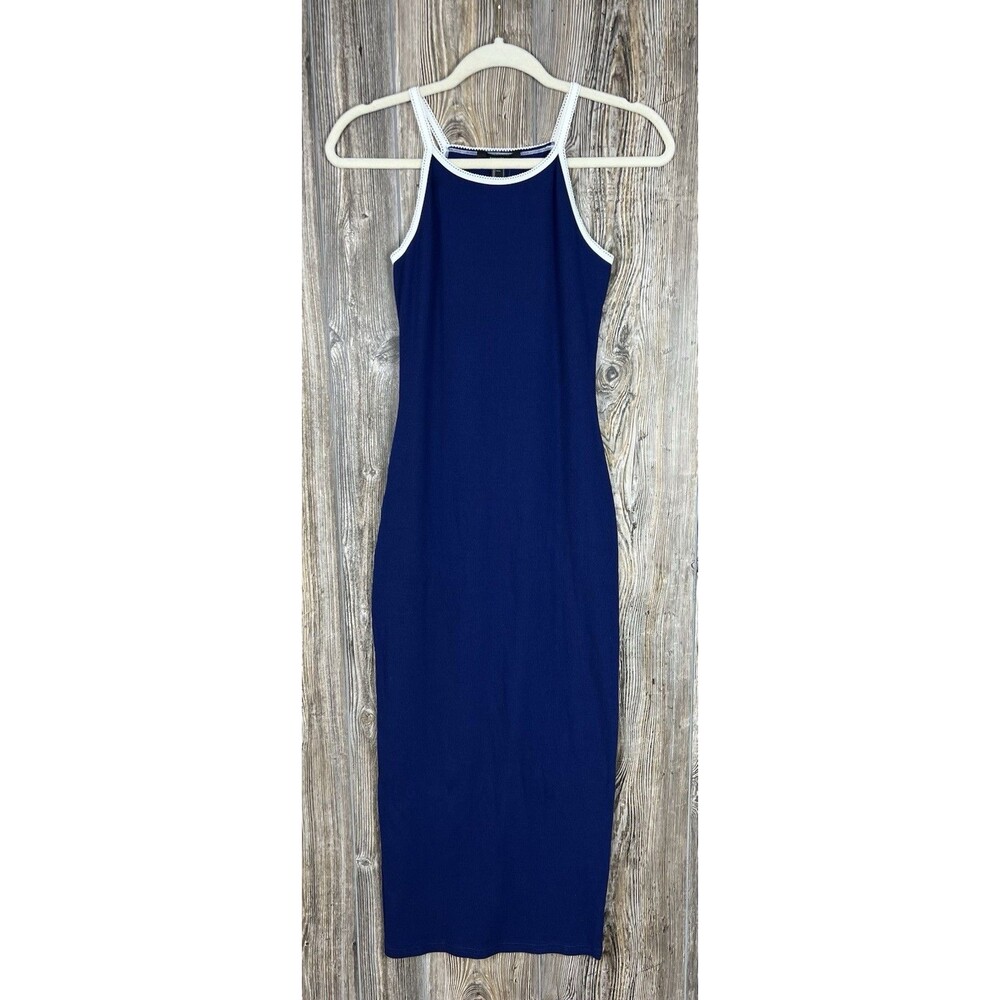 Forever‎ 21 Body Con Midi Dress Navy Blue SMALL Model Off Duty Low Key Sexy Y2K